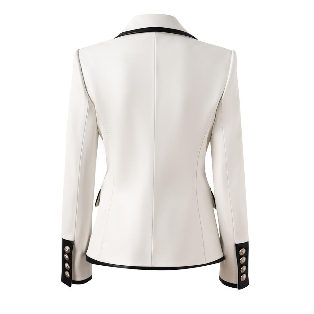 Candace Black White Contrast PU Leather Blazer - ALLARA
