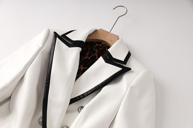 Candace Black White Contrast PU Leather Blazer - ALLARA
