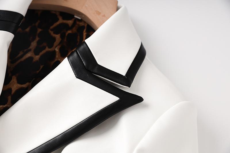 Candace Black White Contrast PU Leather Blazer - ALLARA