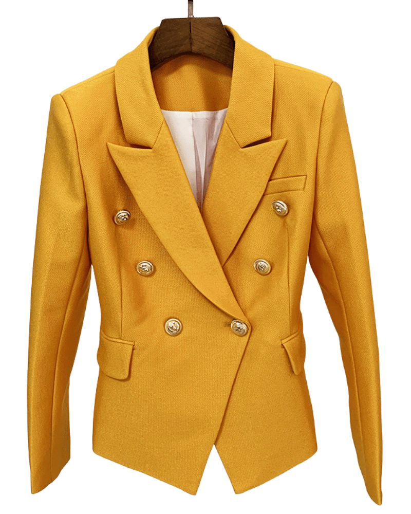 Carmen Mustard Yellow Double Breasted Blazer - ALLARA