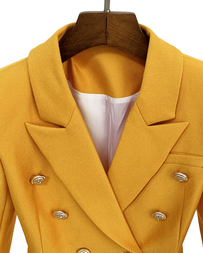 Carmen Mustard Yellow Double Breasted Blazer - ALLARA