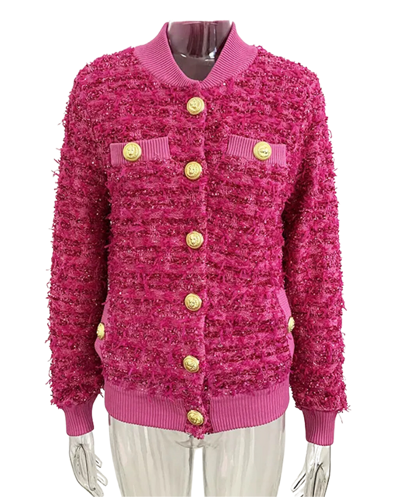 Catia Pink Tweed Bomber Jacket - ALLARA