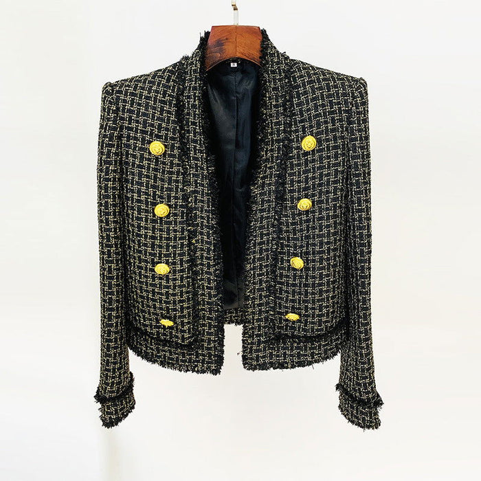 Celia Black Gold Tweed Fringe Edge Jacket - ALLARA