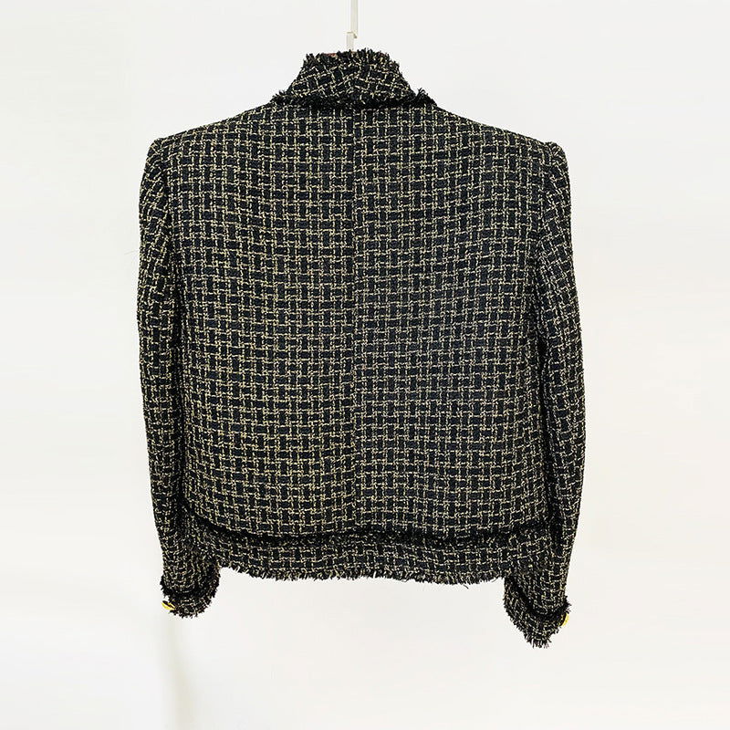 Celia Black Gold Tweed Fringe Edge Jacket - ALLARA