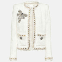 Cora White Rhinestone Bowtie Tweed Jacket - ALLARA