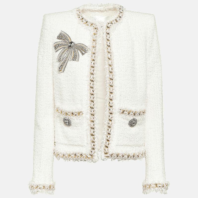 Cora White Rhinestone Bowtie Tweed Jacket - ALLARA