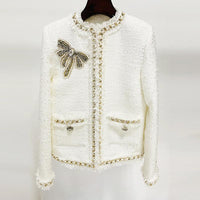 Cora White Rhinestone Bowtie Tweed Jacket - ALLARA