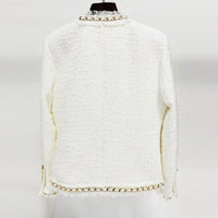 Cora White Rhinestone Bowtie Tweed Jacket - ALLARA