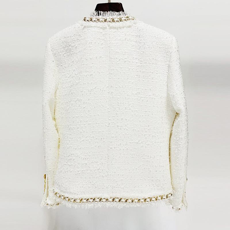 Cora White Rhinestone Bowtie Tweed Jacket - ALLARA
