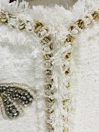 Cora White Rhinestone Bowtie Tweed Jacket - ALLARA