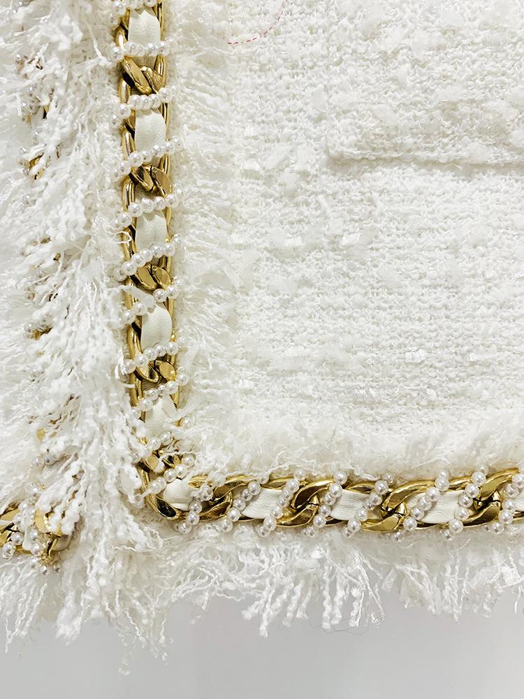 Cora White Rhinestone Bowtie Tweed Jacket - ALLARA