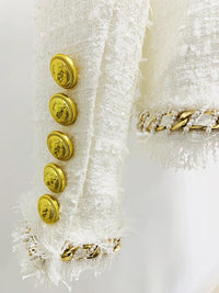 Cora White Rhinestone Bowtie Tweed Jacket - ALLARA