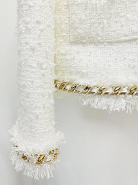 Cora White Rhinestone Bowtie Tweed Jacket - ALLARA