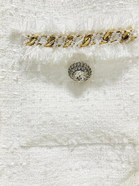 Cora White Rhinestone Bowtie Tweed Jacket - ALLARA