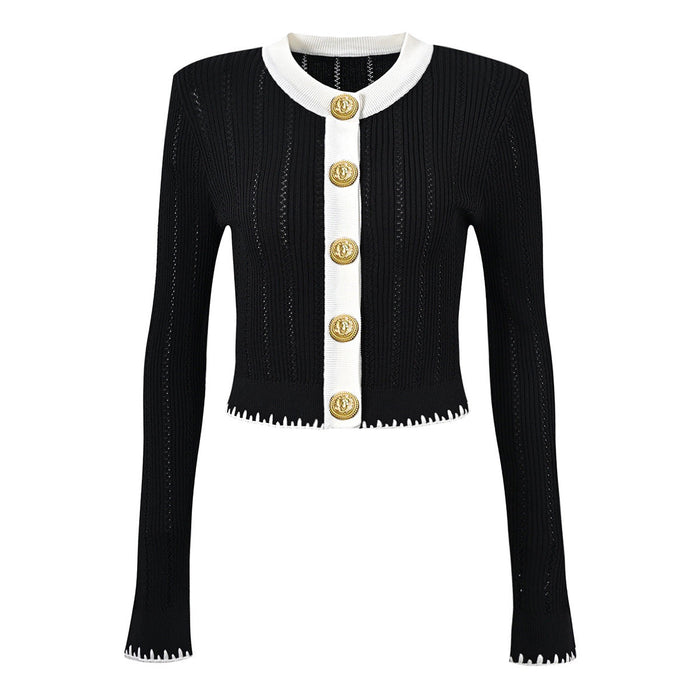 Coraline Black Contrast Knit Cardigan - ALLARA