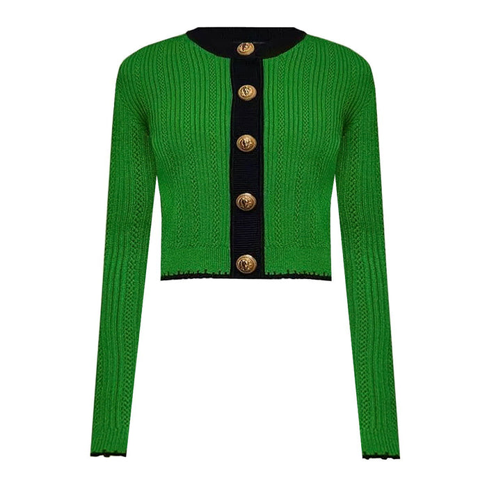 Coraline Green Contrast Knit Cardigan - ALLARA