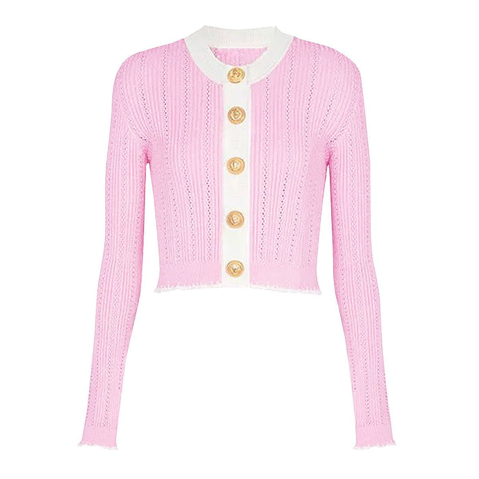 Coraline Pink Contrast Knit Cardigan - ALLARA