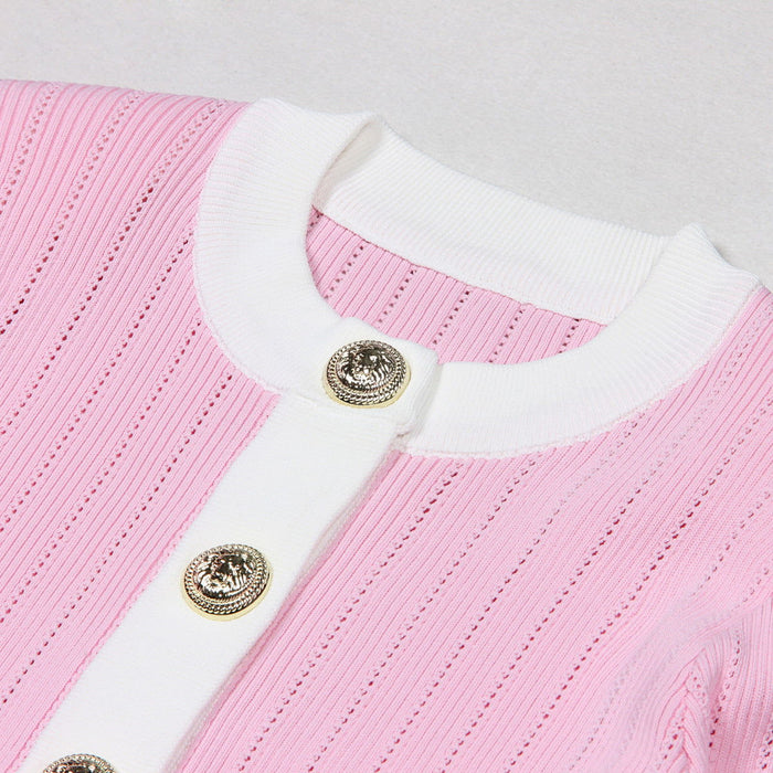 Coraline Pink Contrast Knit Cardigan - ALLARA