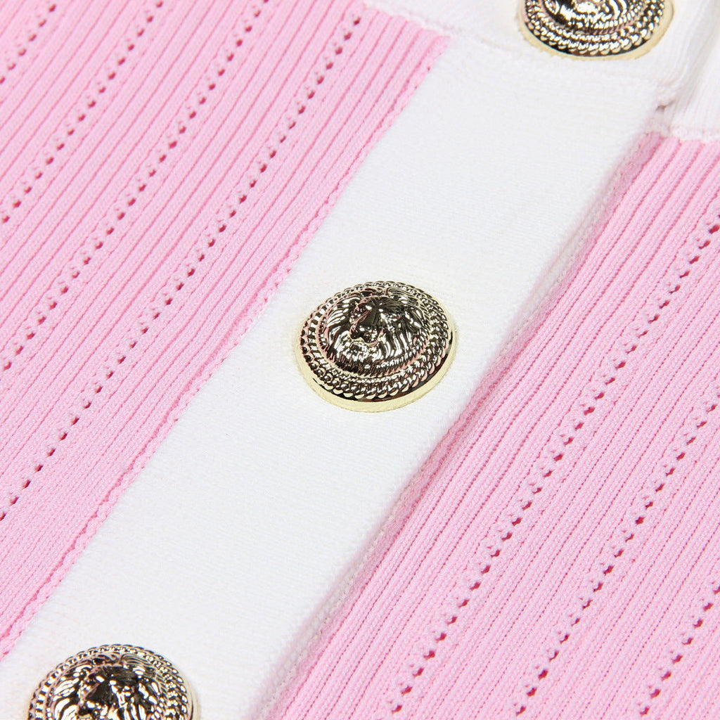 Coraline Pink Contrast Knit Cardigan - ALLARA