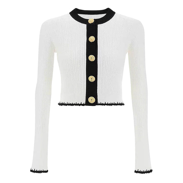 Coraline White Contrast Knit Cardigan - ALLARA