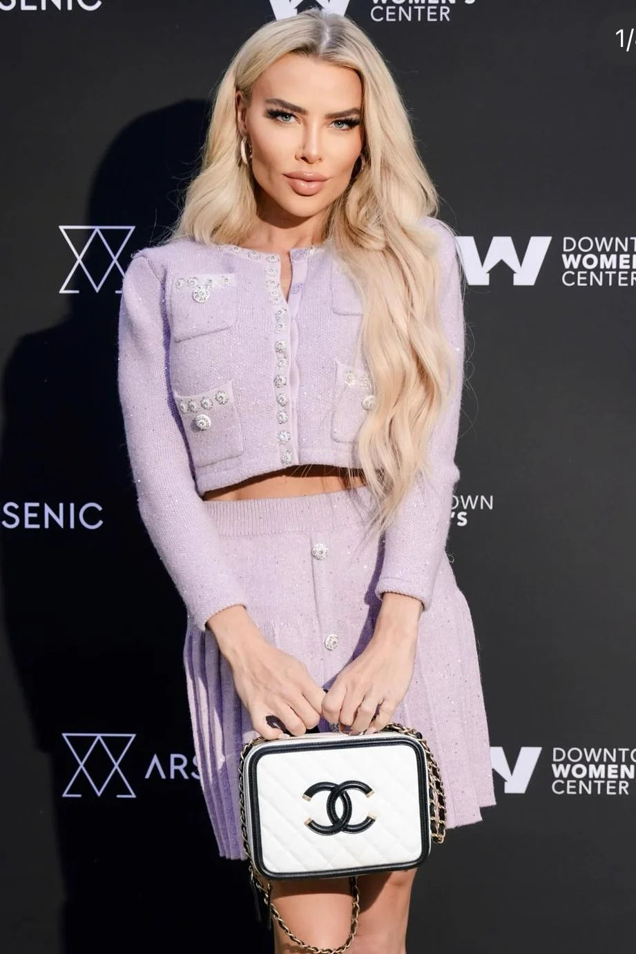 Orla Purple Sequin Knit Cardigan and Skirt Set