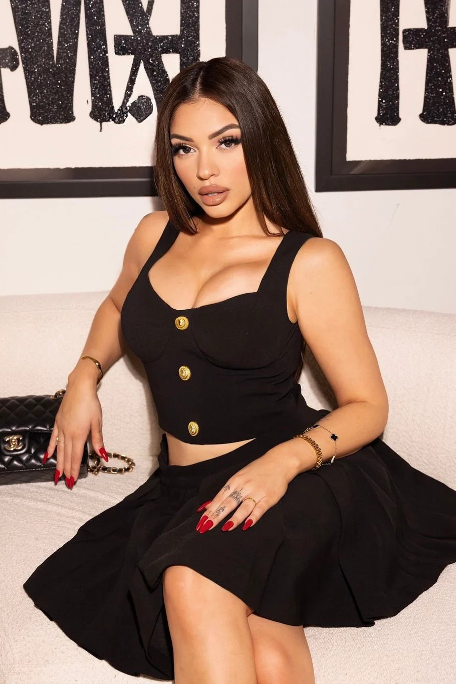 Brielle Black Tank and Skirt Two Piece Set