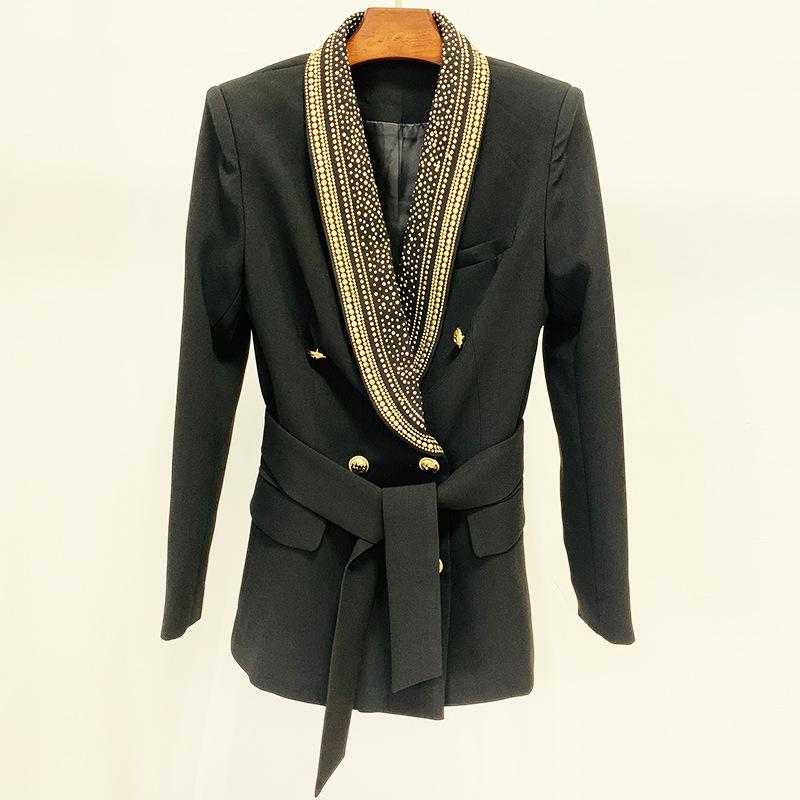 Dahlia Black Tie Waist Blazer with Stud Collar - ALLARA