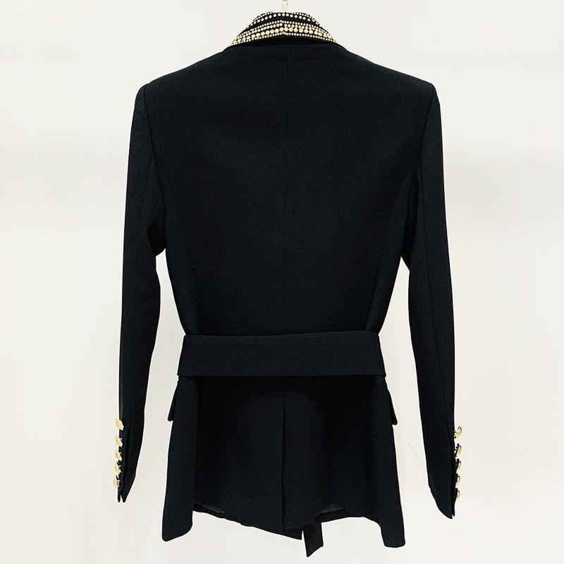 Dahlia Black Tie Waist Blazer with Stud Collar - ALLARA