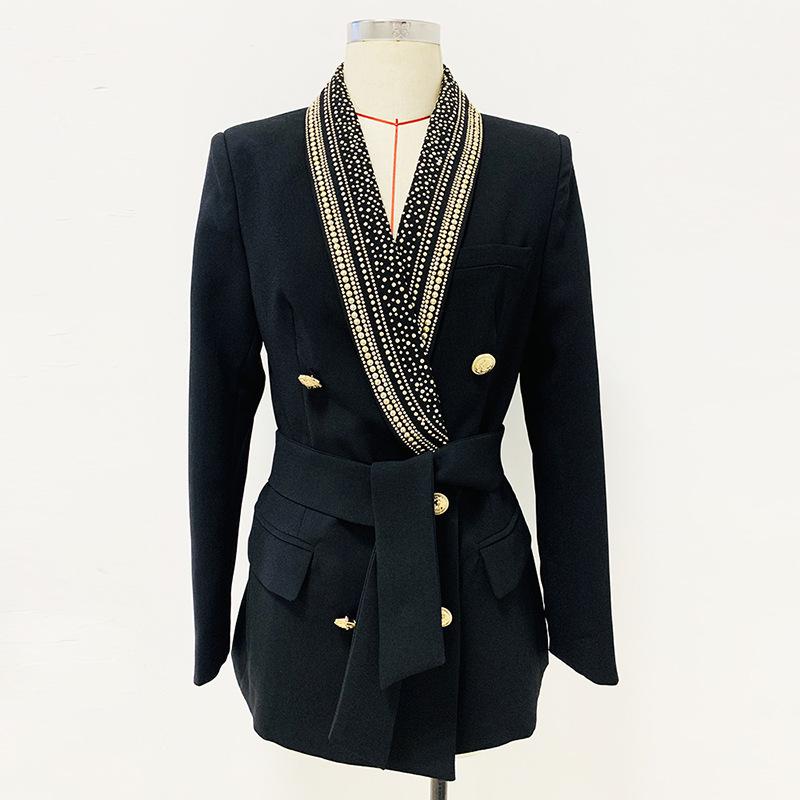 Dahlia Black Tie Waist Blazer with Stud Collar - ALLARA
