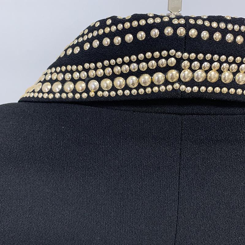 Dahlia Black Tie Waist Blazer with Stud Collar - ALLARA