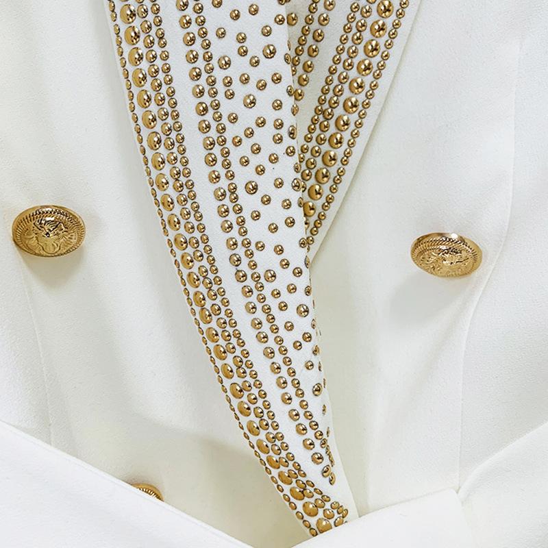 Dahlia White Tie Waist Blazer with Stud Collar - ALLARA