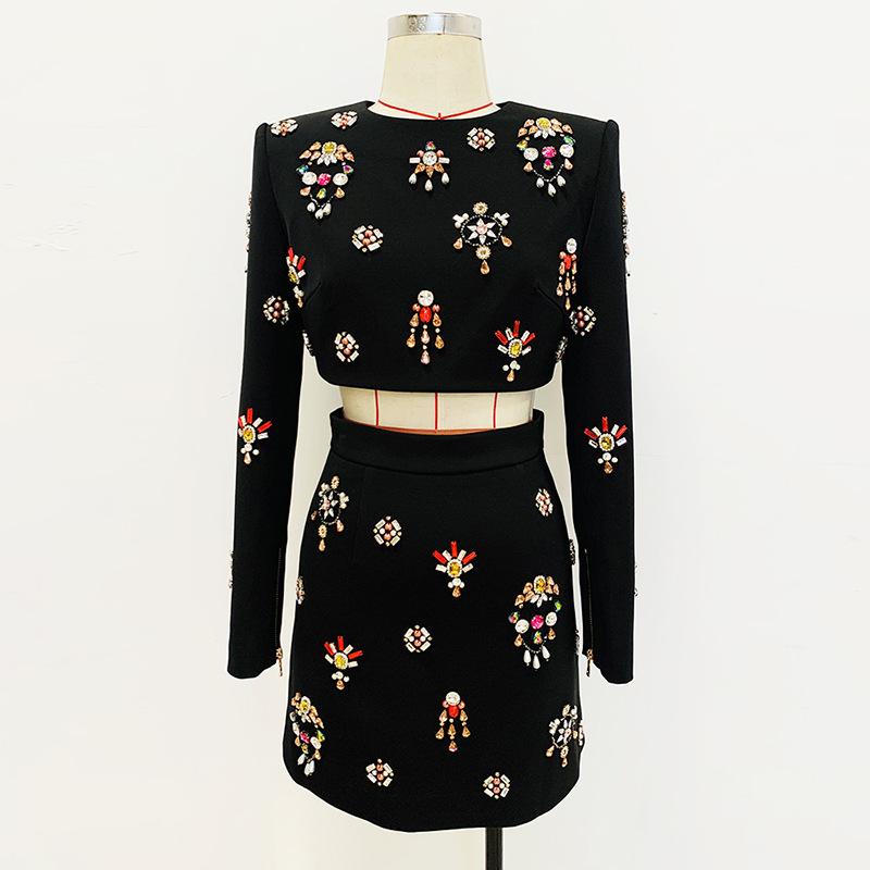 Delaney Black Rhinestone Top and Skirt Two Piece Set - ALLARA