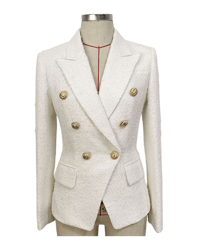 Delilah White Tweed Double Breasted Blazer - ALLARA