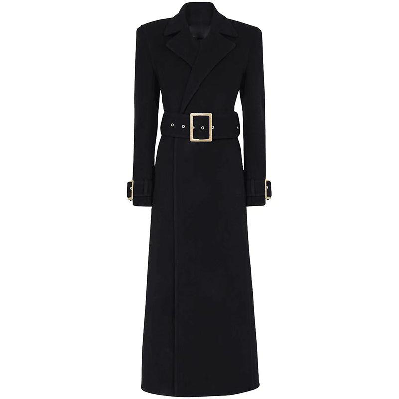 Dolores Black Long Wool Coat for Women - Allara – ALLARA