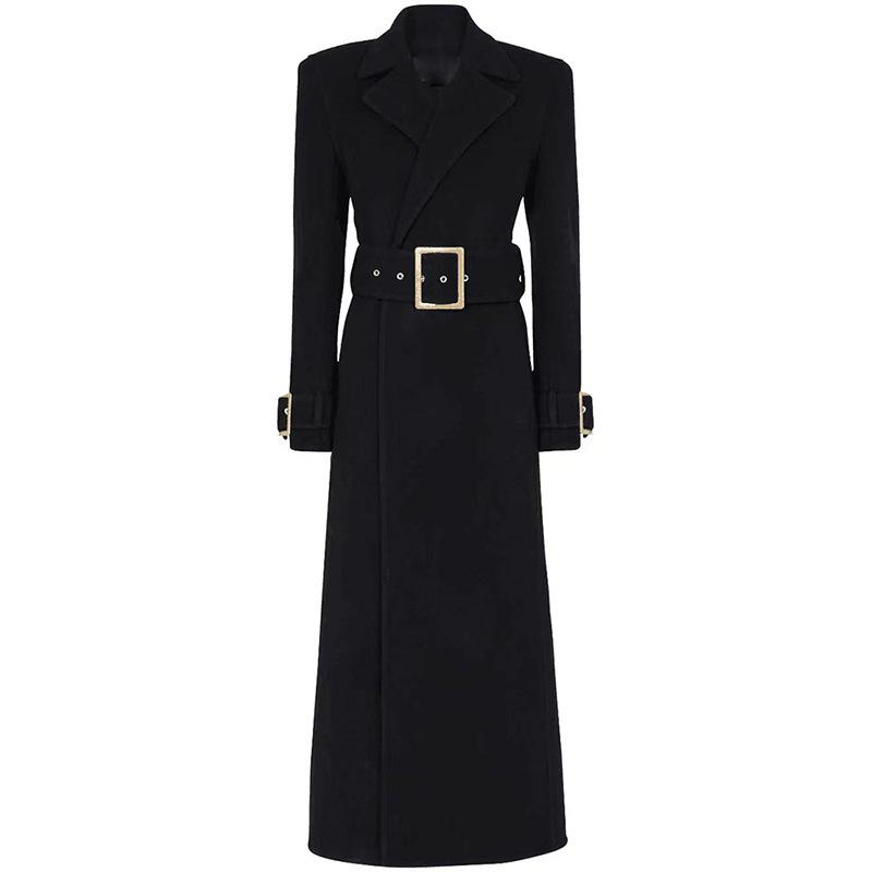 Dolores Black Long Wool Coat - ALLARA