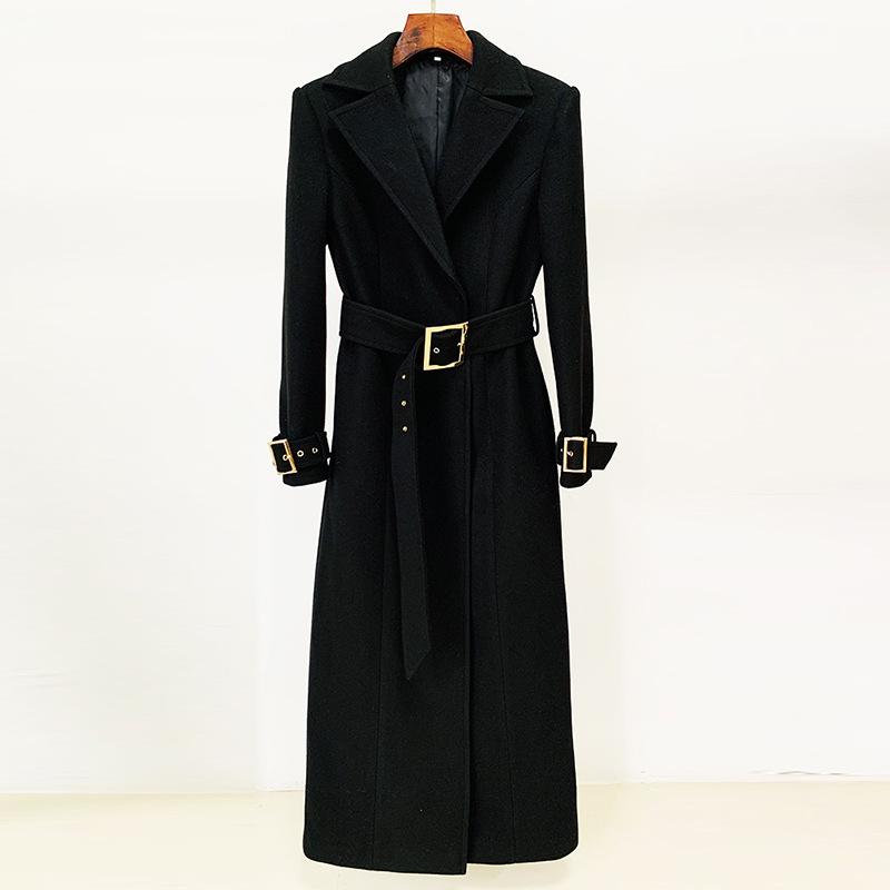 Dolores Black Long Wool Coat for Women - Allara – ALLARA