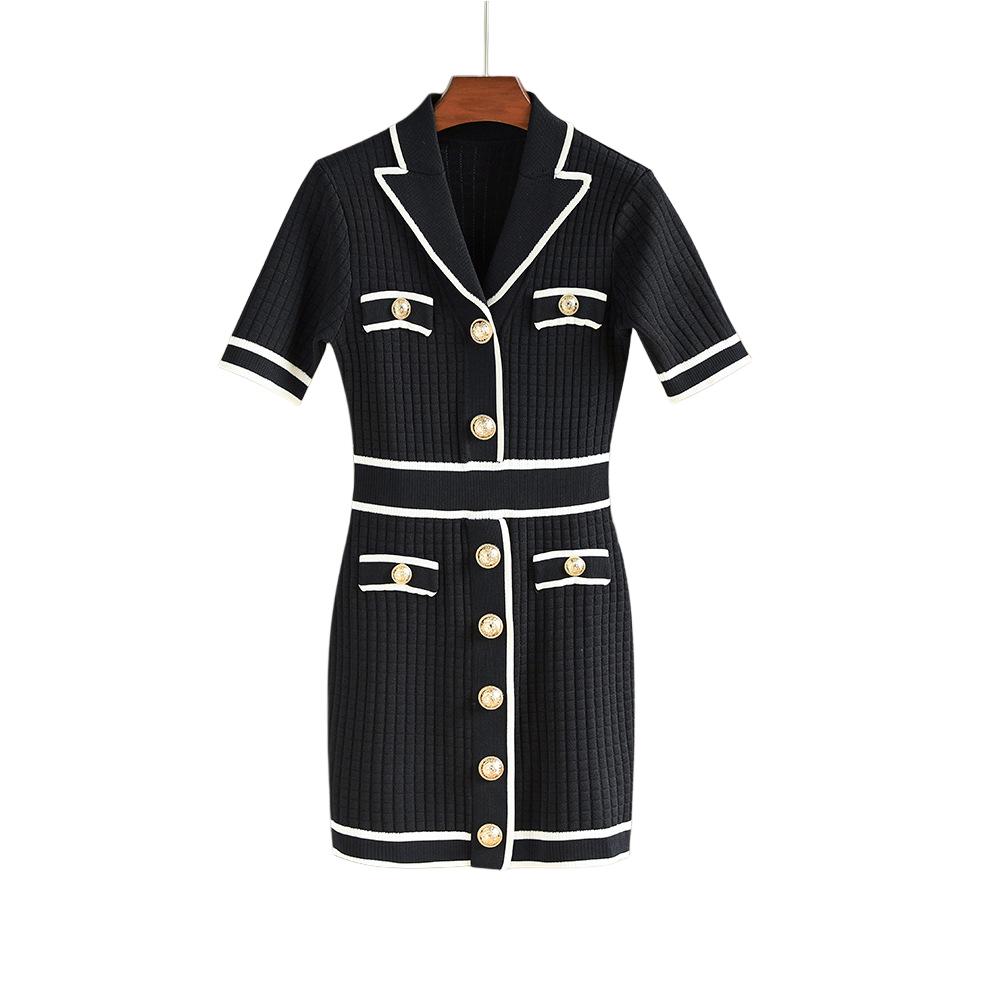 Elena Black Contrast Knit Mini Dress - ALLARA