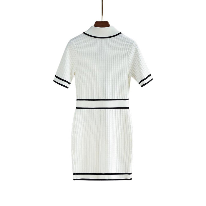 Elena White Contrast Knit Mini Dress - ALLARA