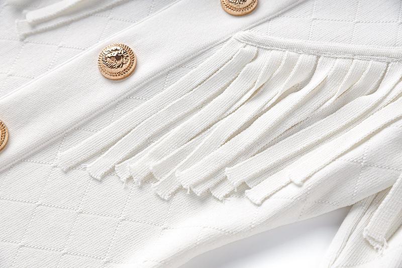 Elise White Fringe Trim Knit Mini Dress - ALLARA