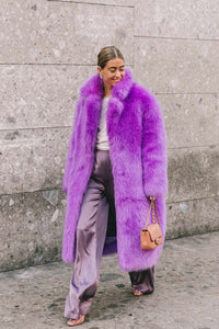 Elodie Purple Long Faux Fur Long Coat - ALLARA