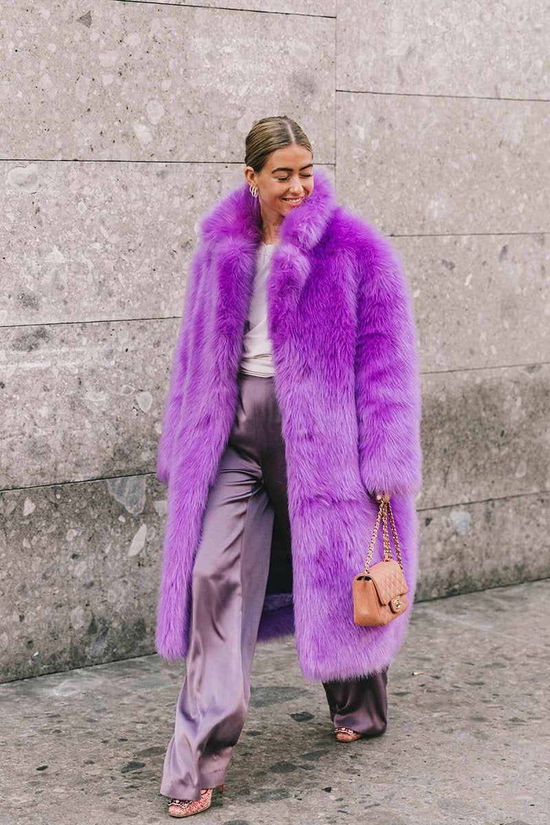 Elodie Purple Long Faux Fur Long Coat - ALLARA