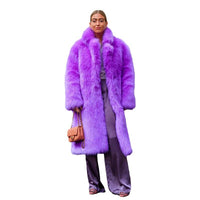 Elodie Purple Long Faux Fur Long Coat - ALLARA