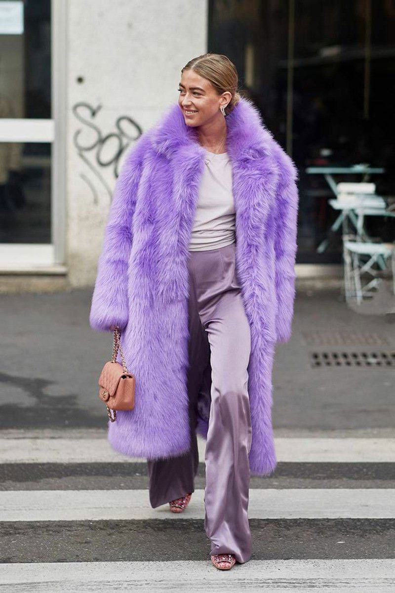 Elodie Purple Long Faux Fur Long Coat - ALLARA