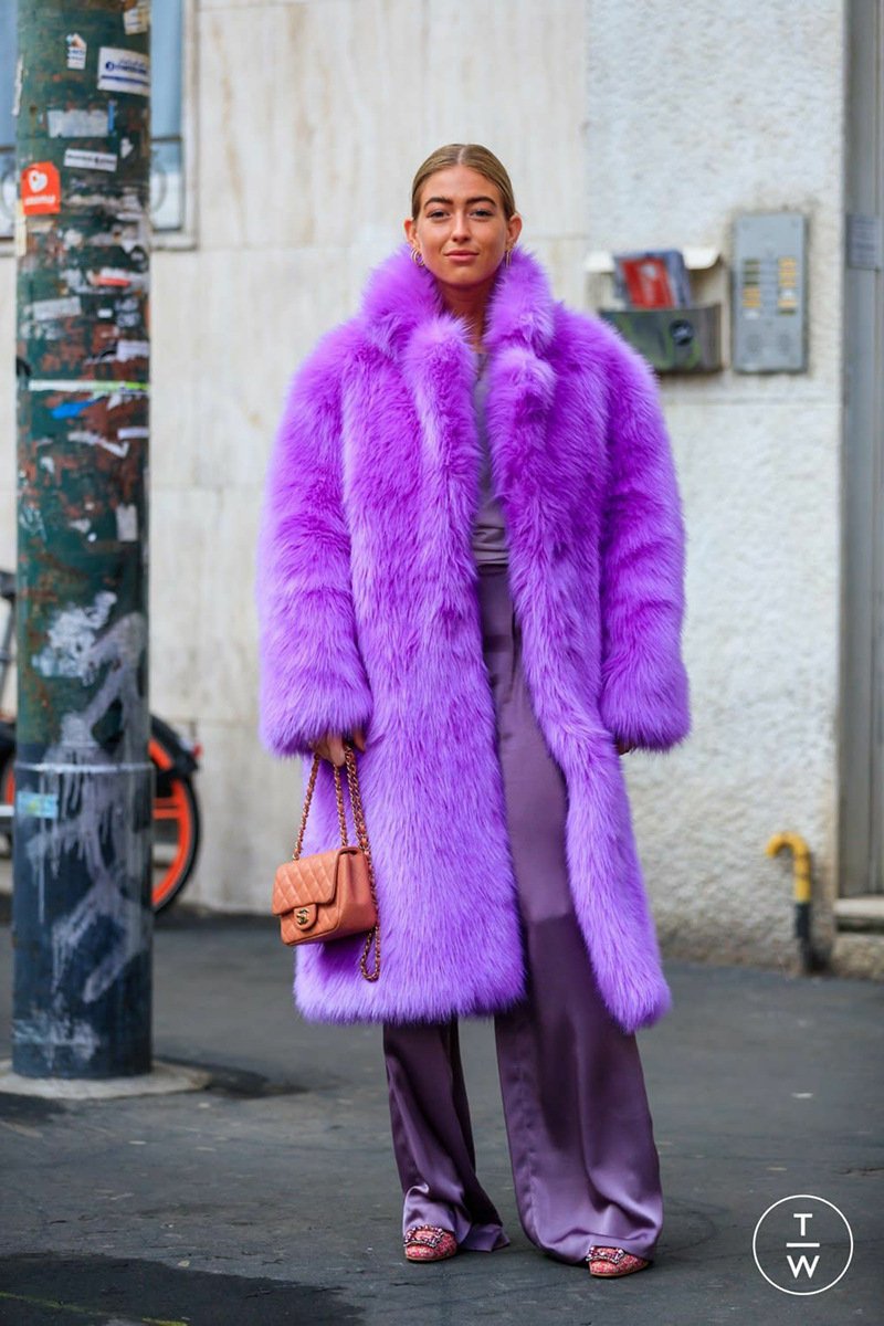 Elodie Purple Long Faux Fur Long Coat - ALLARA