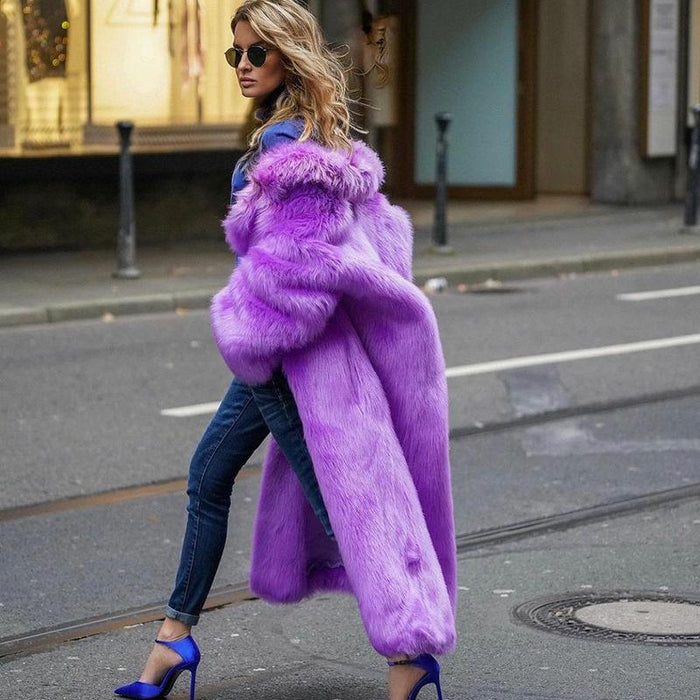 Elodie Yellow Long Faux Fur Long Coat - ALLARA