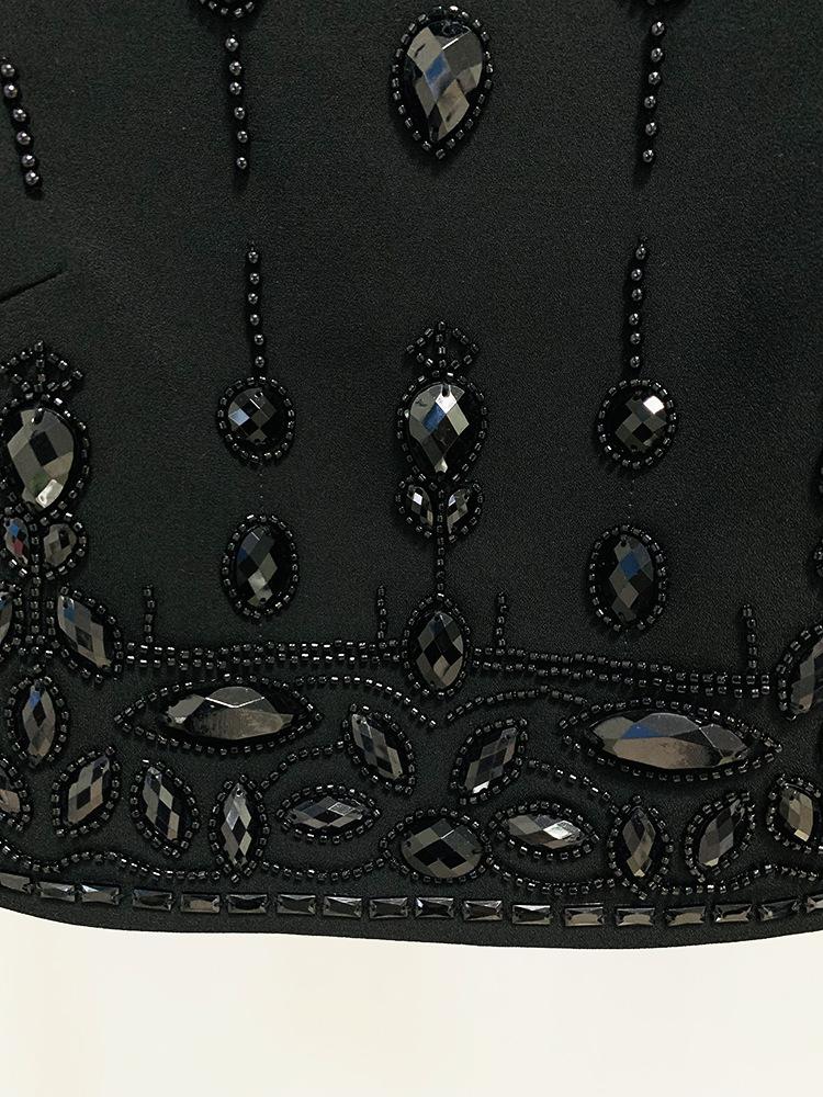 Emery Black Crystal Long Sleeve Top and Skirt Two Piece Set - ALLARA