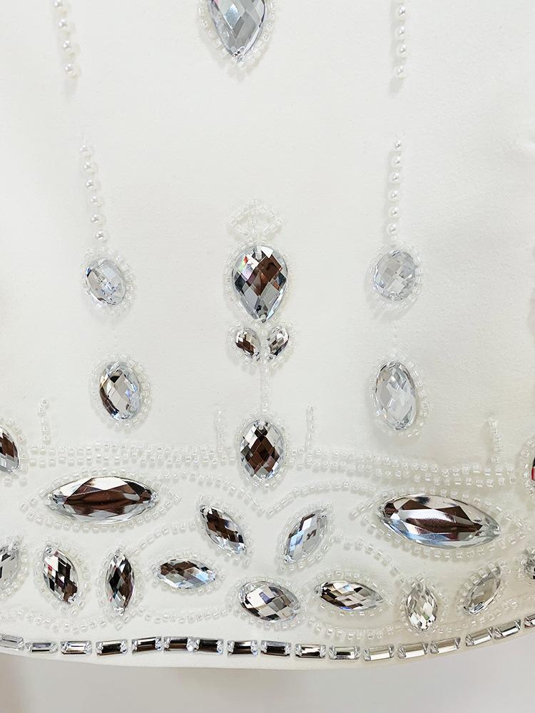 Emery White Crystal Long Sleeve Top and Skirt Two Piece Set - ALLARA