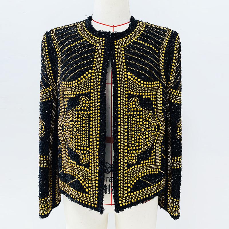 Emilia Black Tweed Jacket with Metal Studs for Women