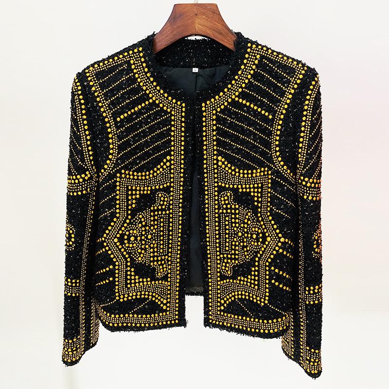 Emilia Black Tweed Jacket with Metal Studs for Women