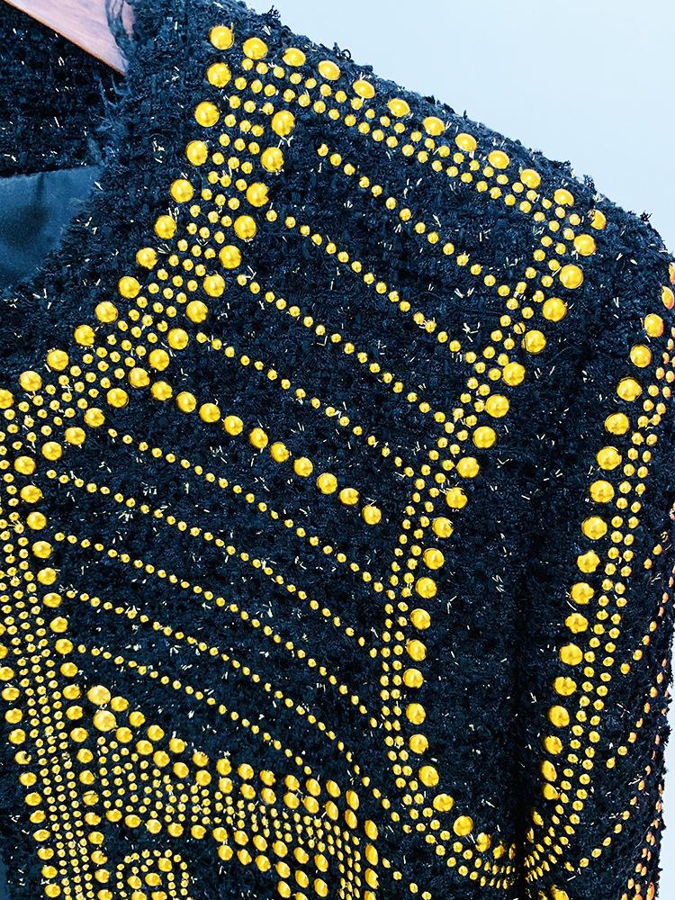 Emilia Black Tweed Jacket with Metal Studs - ALLARA